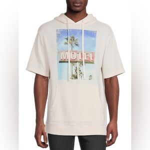 No Boundaries Cream Short-Sleeve Hoodie with Vintage Motel Graphic